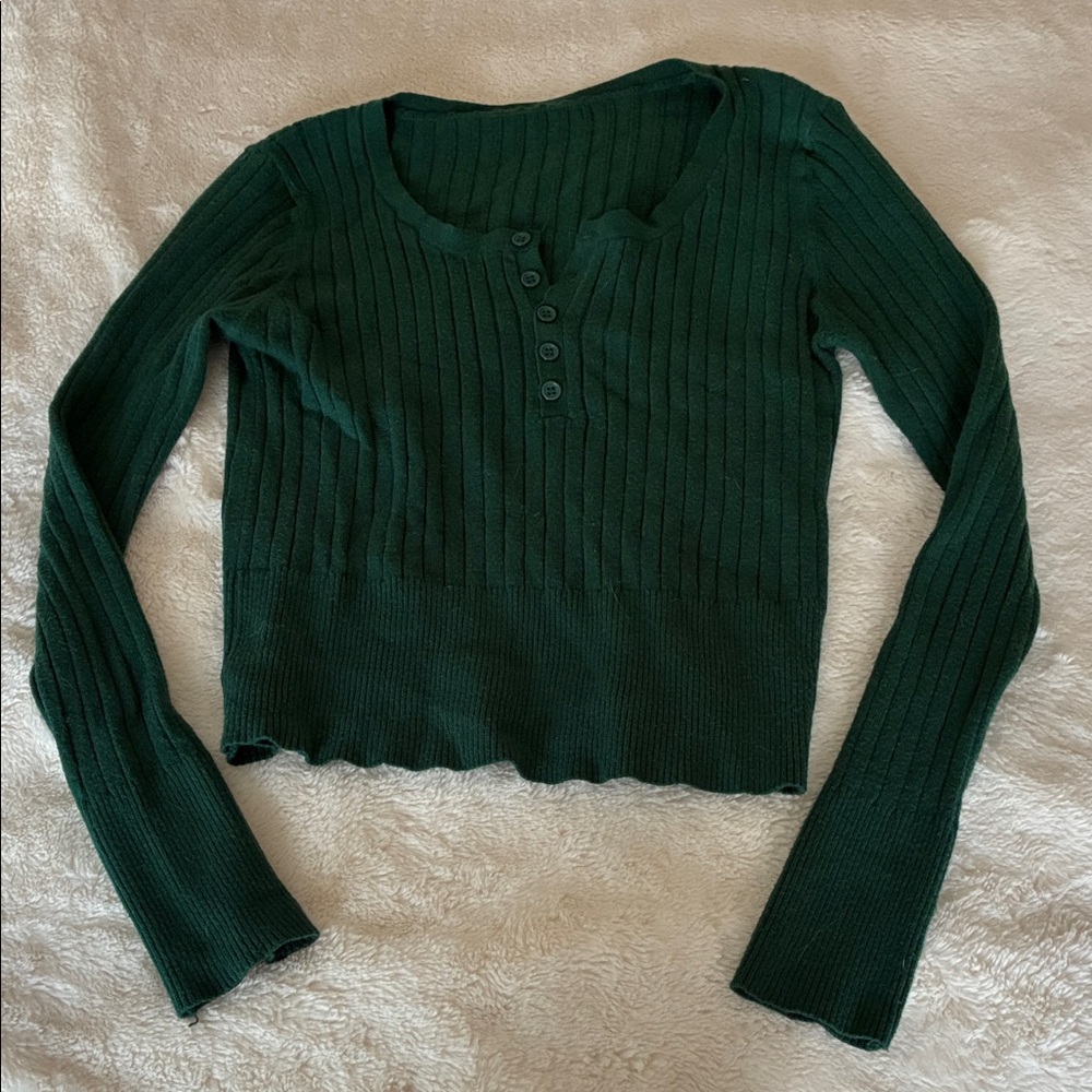 SHEIN Dark Green Ribbed Long Sleeve Top